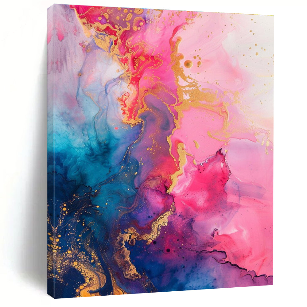Pink Blue and Gold Fluid Abstract Painting ADGE286
