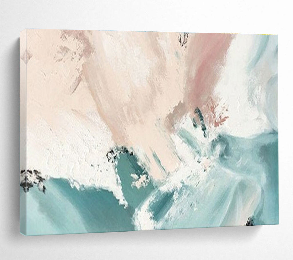 Soft Color Splash Abstract Painting with Pink, White, and Teal Hues THY182