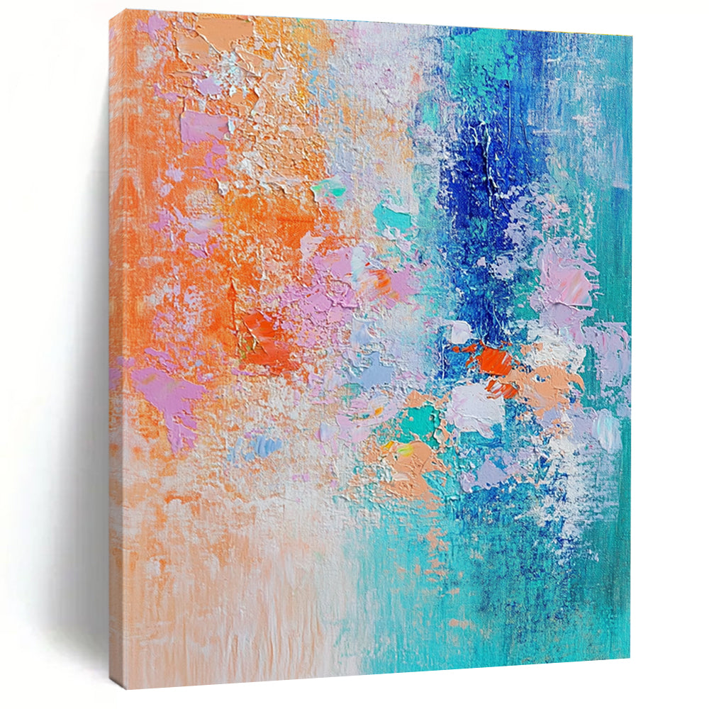 Colorful Textured Blend Abstract Painting with Orange and Teal GER624