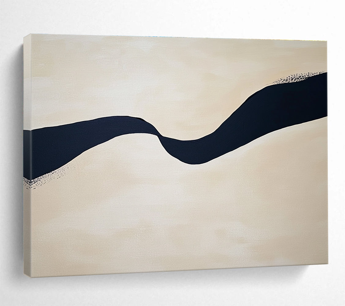 Wavy Black Line on Beige Abstract Painting with Subtle Details DYP585