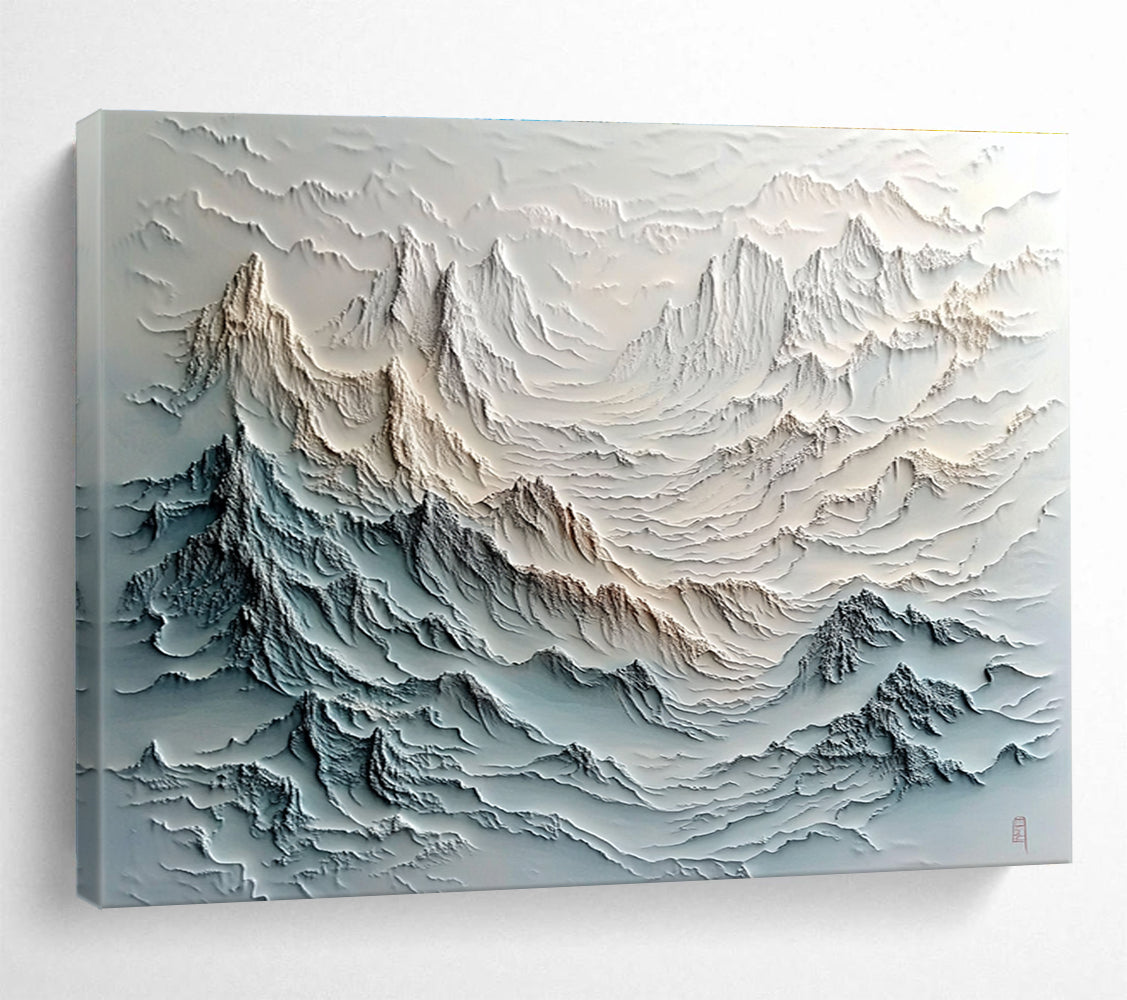 Layered Mountain Range Relief Abstract Painting with Gray and Beige Textures DYP620