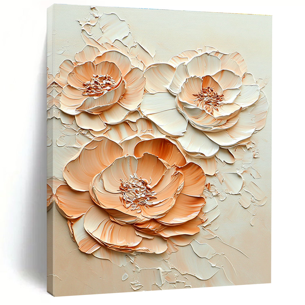 A Large Abstract Painting Featuring Peach and Cream-Colored Flowers in Embossed Oil Texture Ultra-High Resolution Artistic Detail.STSC453