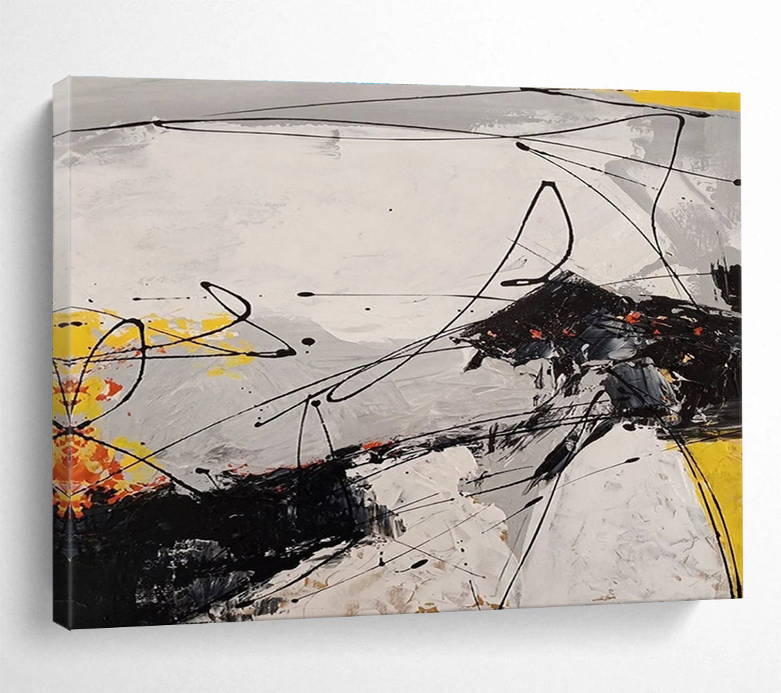 Black Yellow Grey Dynamic Lines Abstract Painting THY029