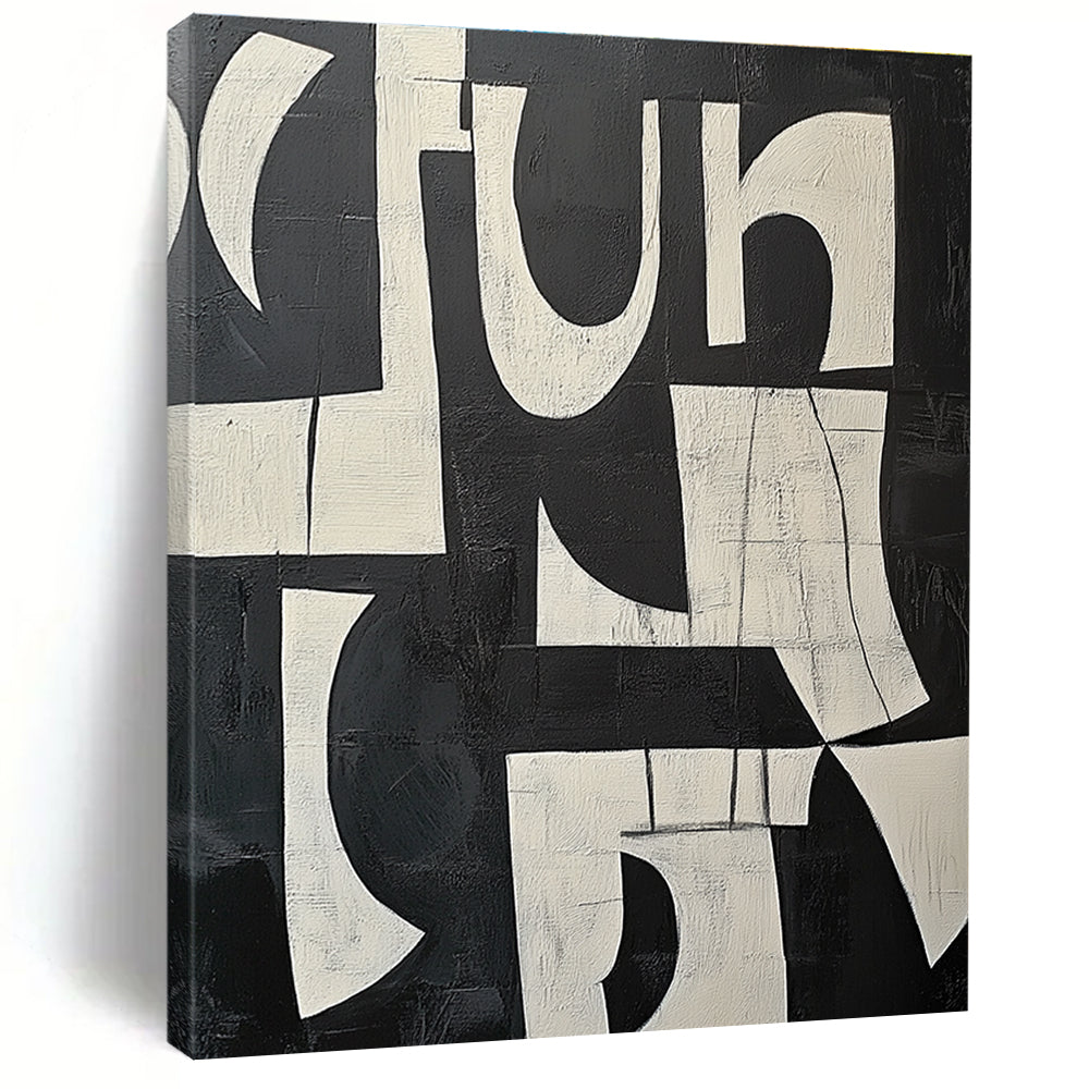 Textured Black and White Block Abstract with Layered Shapes GER239