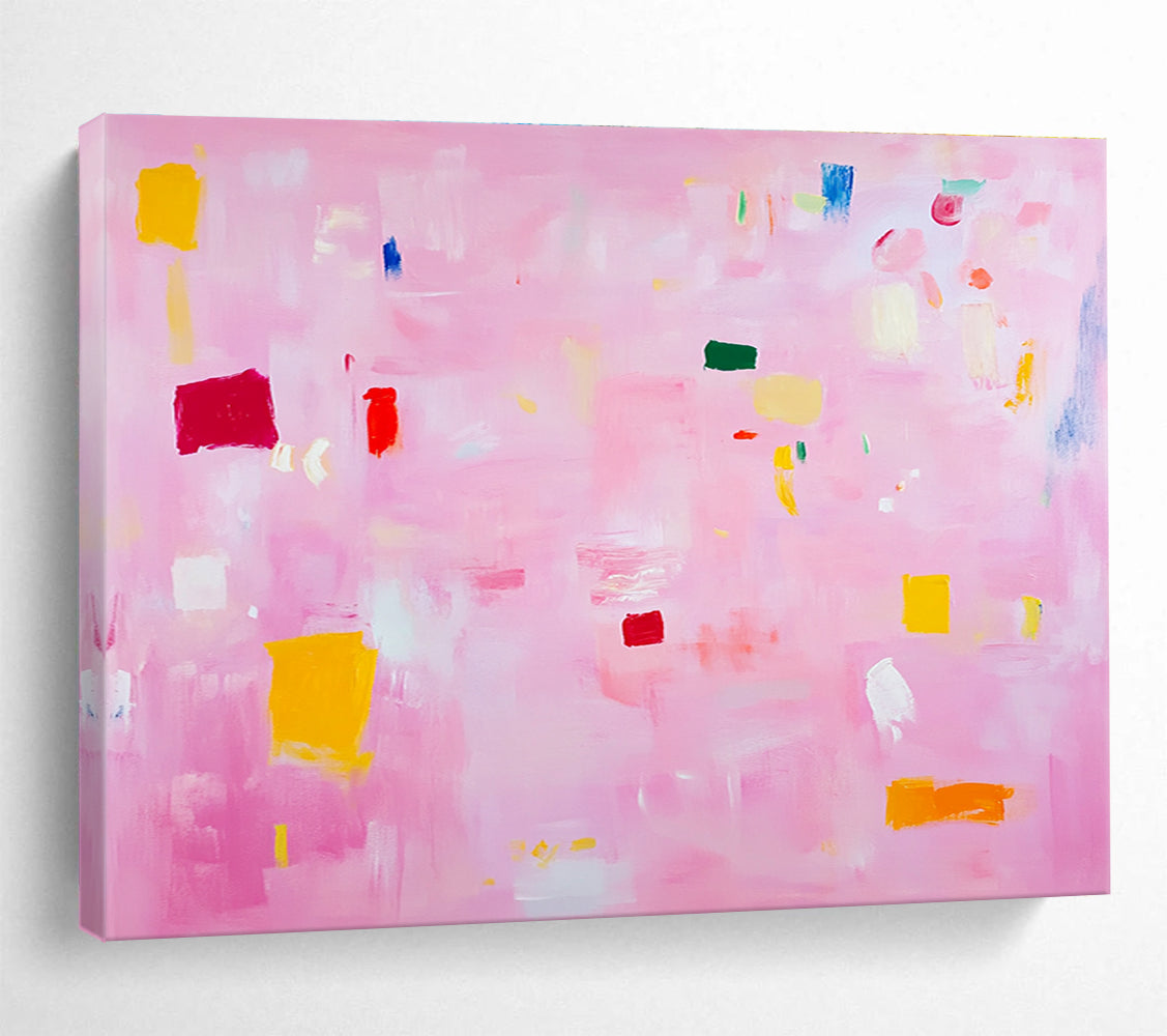 Pink - Toned Pastel Abstract Painting with Colorful Shapes DYP127