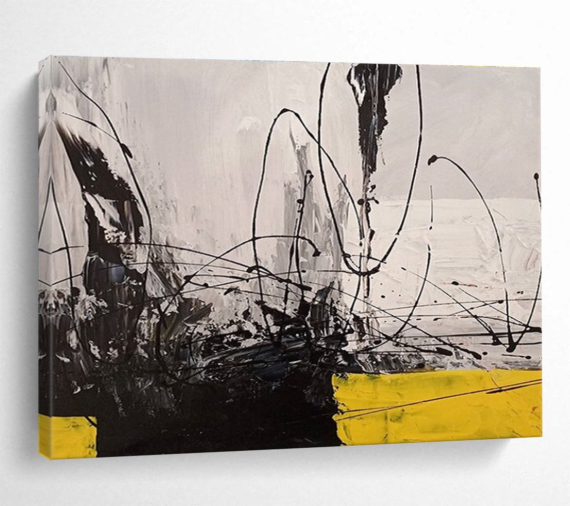 Black White Yellow Abstract Painting THY008