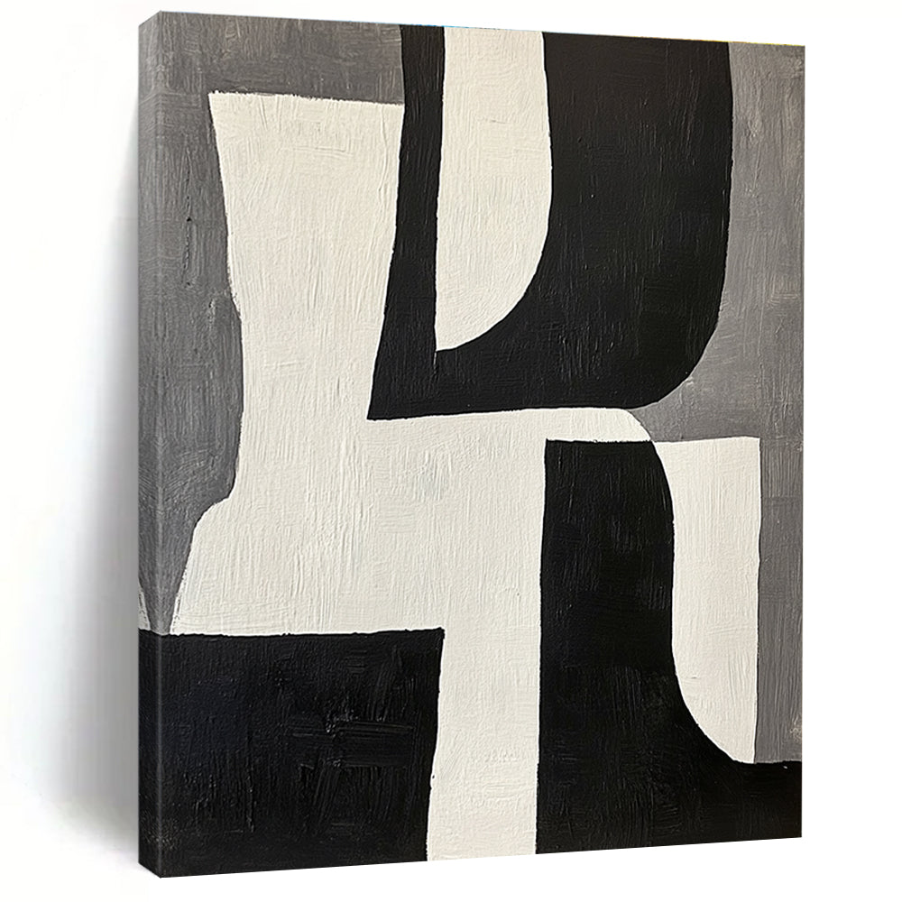 Geometric Black White and Gray Abstract Painting GER611