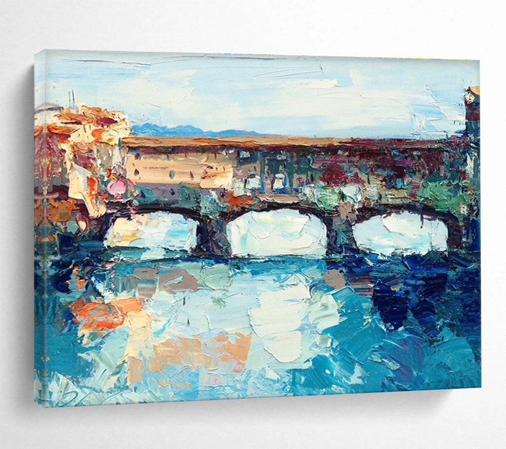 Arched Bridge Over River Impasto Painting THY455