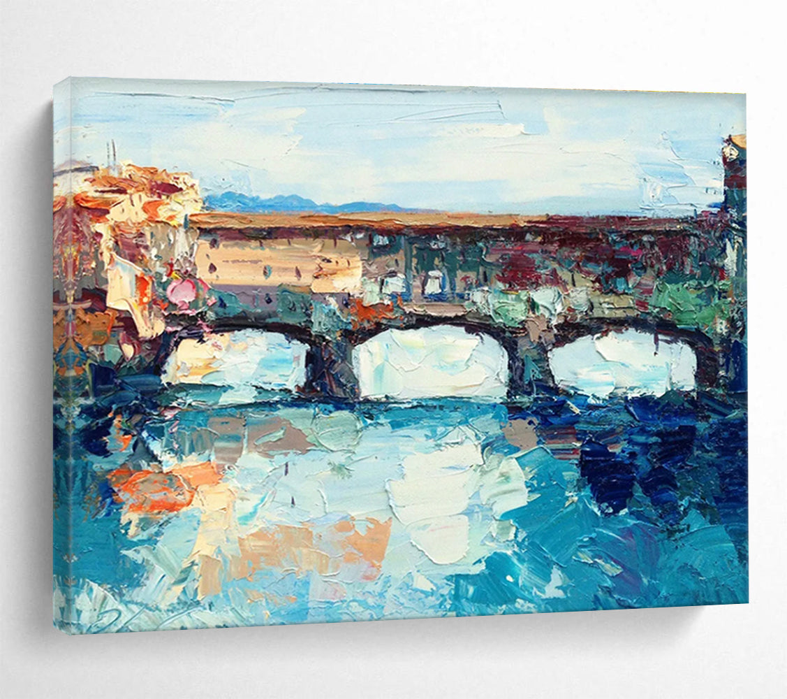 Arched Bridge Over River Impasto Painting THY455