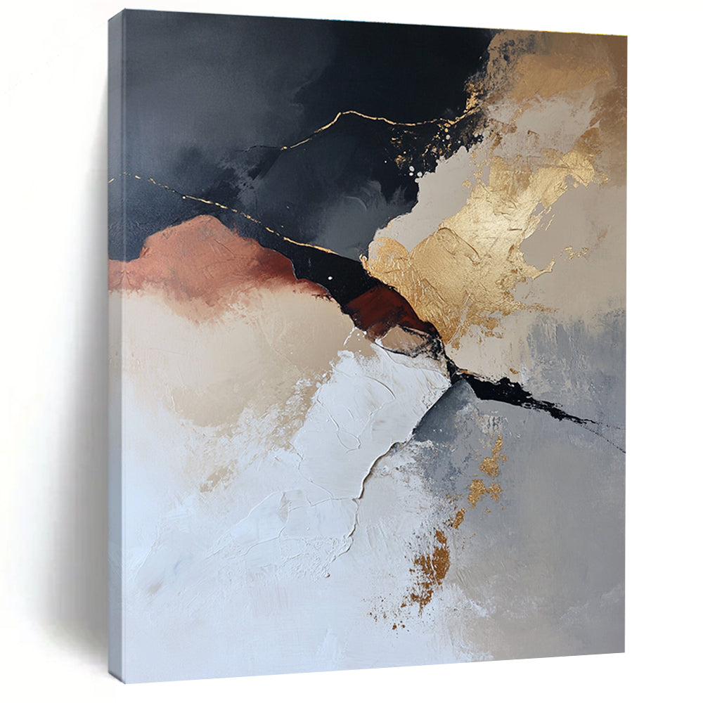 Black and Gold Abstract Painting with Dramatic Contrast GER466