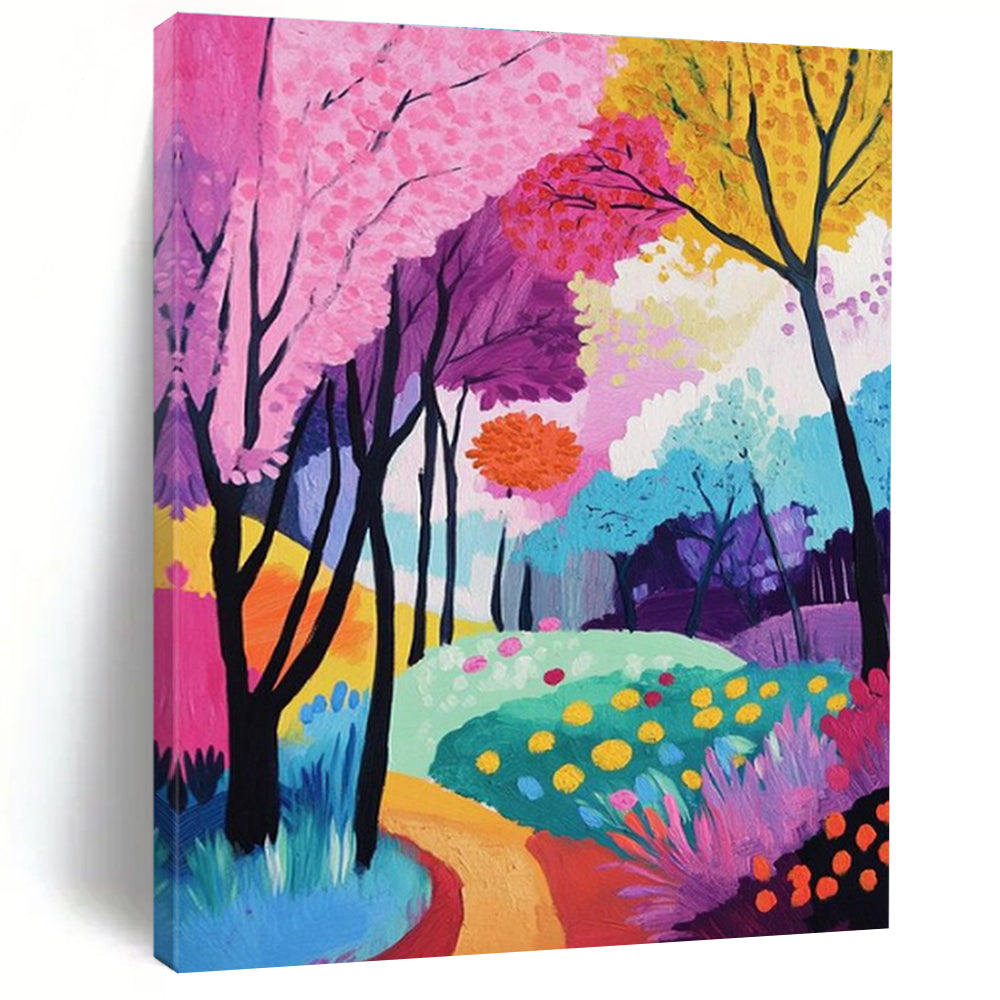 Colorful Forest Abstract Painting with Whimsical Trees ADGE529