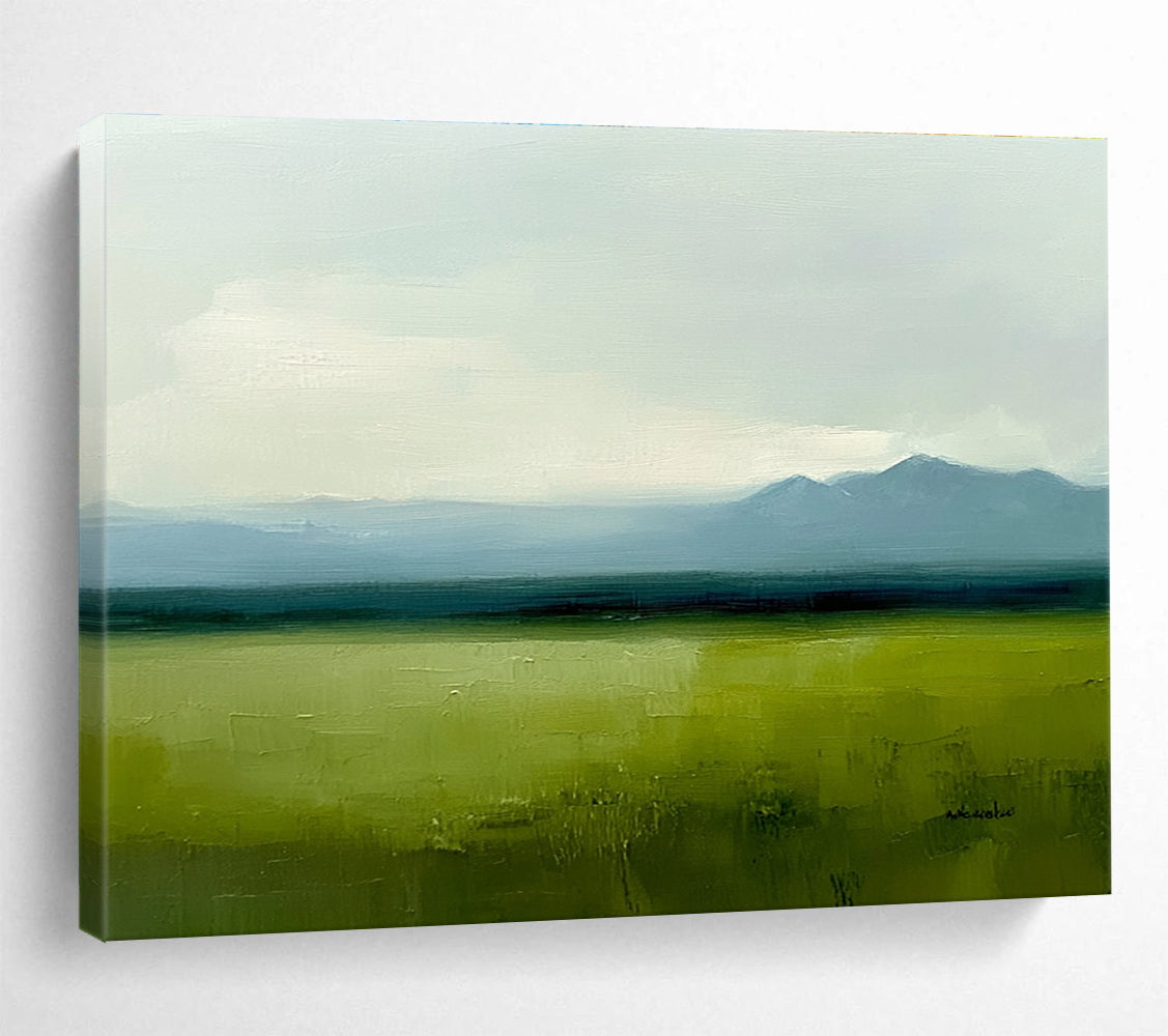 Vast Green Plain Abstract Painting with Green and Blue Tones DYP567
