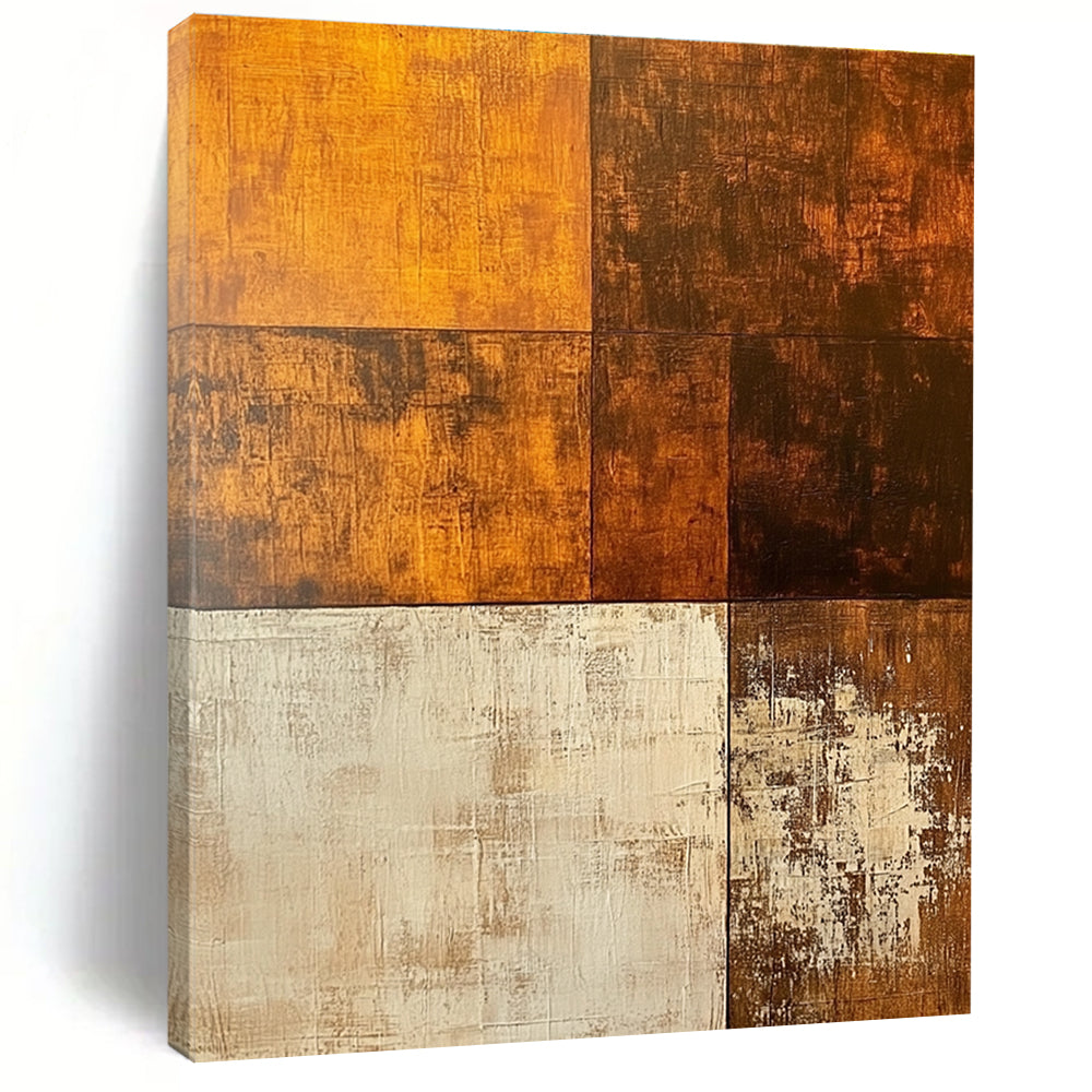Brown and Beige Geometric Patchwork Abstract Painting GER210