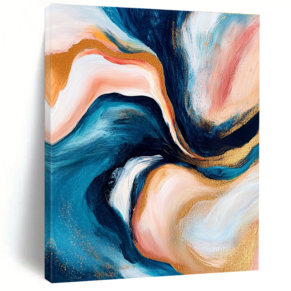 Blue Pink Gold Abstract Painting with Swirling Patterns GER782