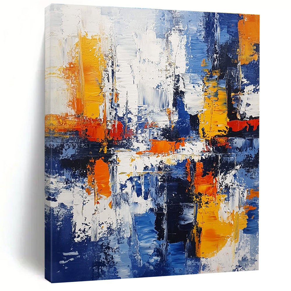 Blue Orange Abstract Painting with Textured Layers GER711
