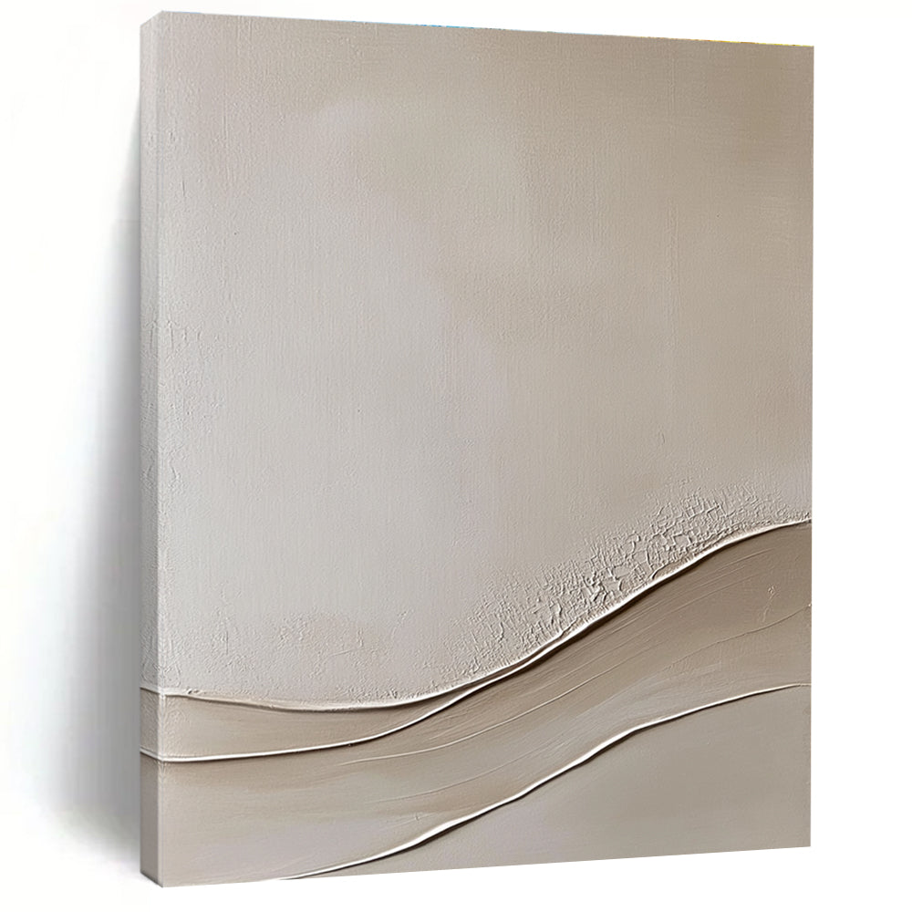 Abstract painting featuring a beige wall with smooth curved lines on a textured canvas in a neutral color palette and fine art style.STSC867