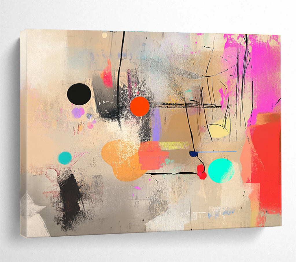 Colorful Dots and Lines Abstract Painting with Playful Composition DYP203