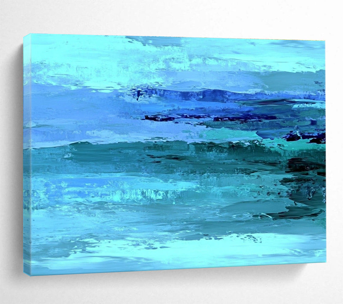 Blue and Turquoise Abstract Painting with Flowing Shapes DYP196
