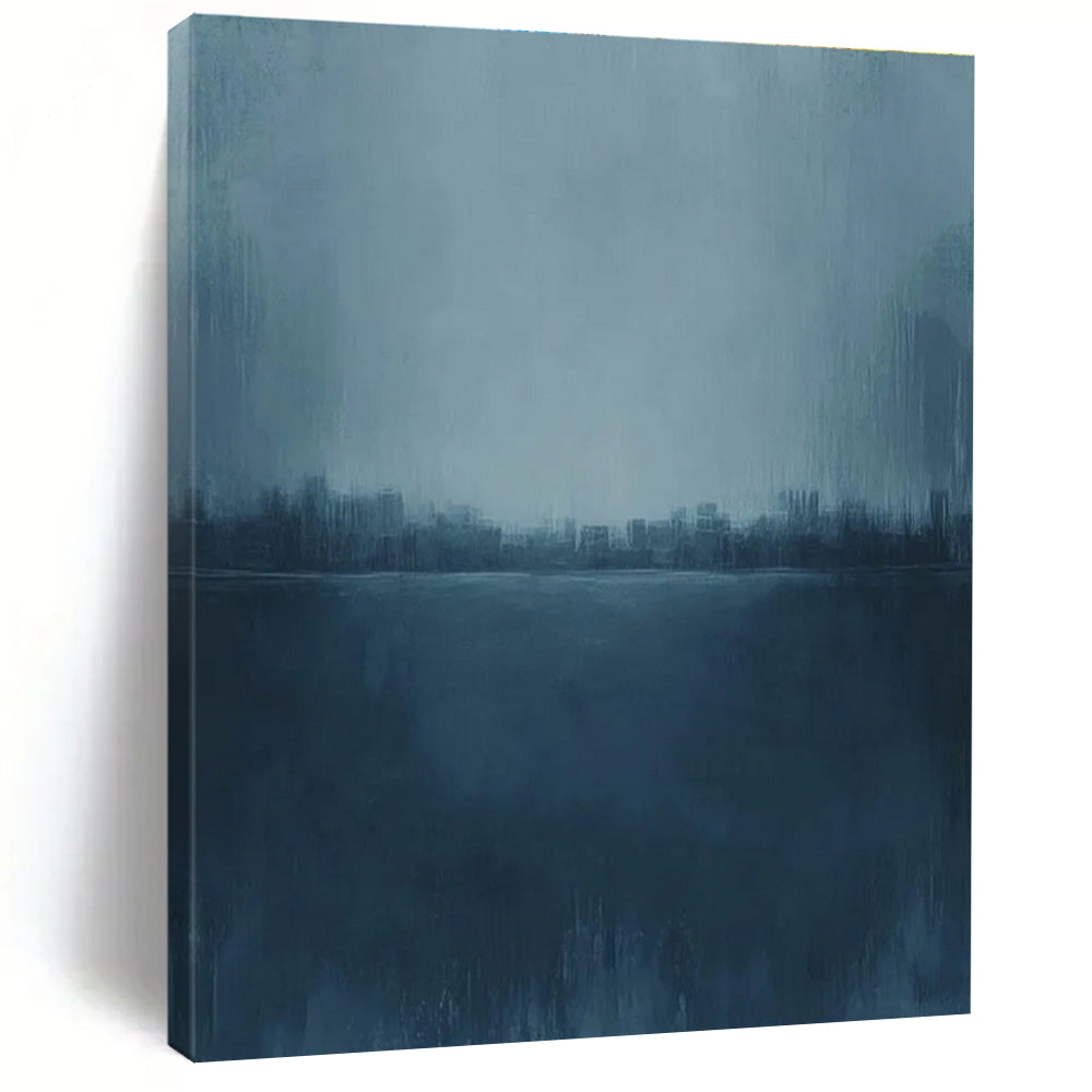 Blue Cityscape Abstract Painting with Misty Ambiance ADGE498