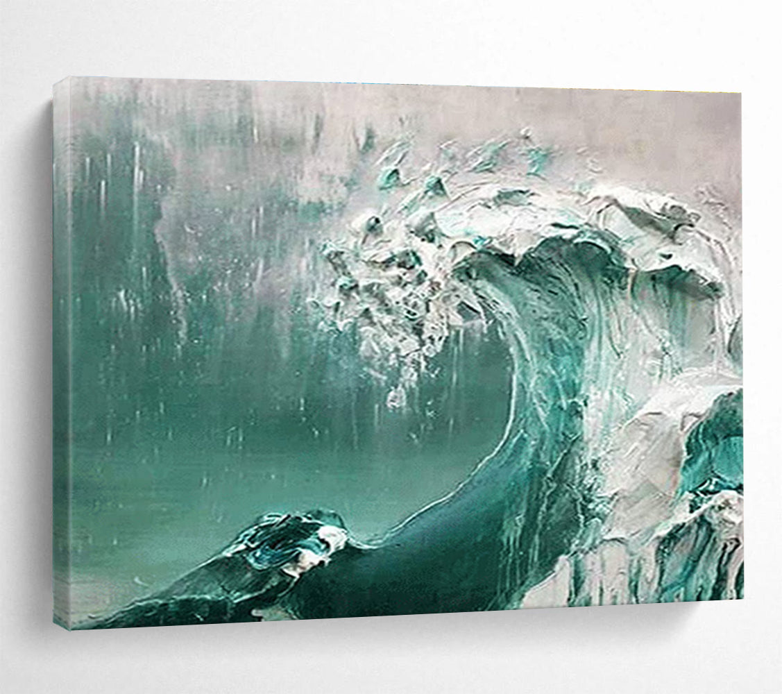 Turquoise Wave Abstract Painting with Textured Layers THY232