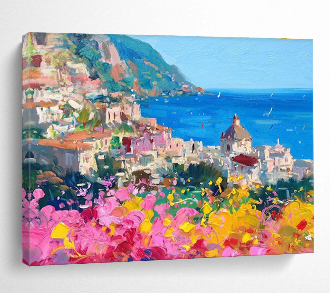 Colorful Coastal Town Abstract Painting THY473