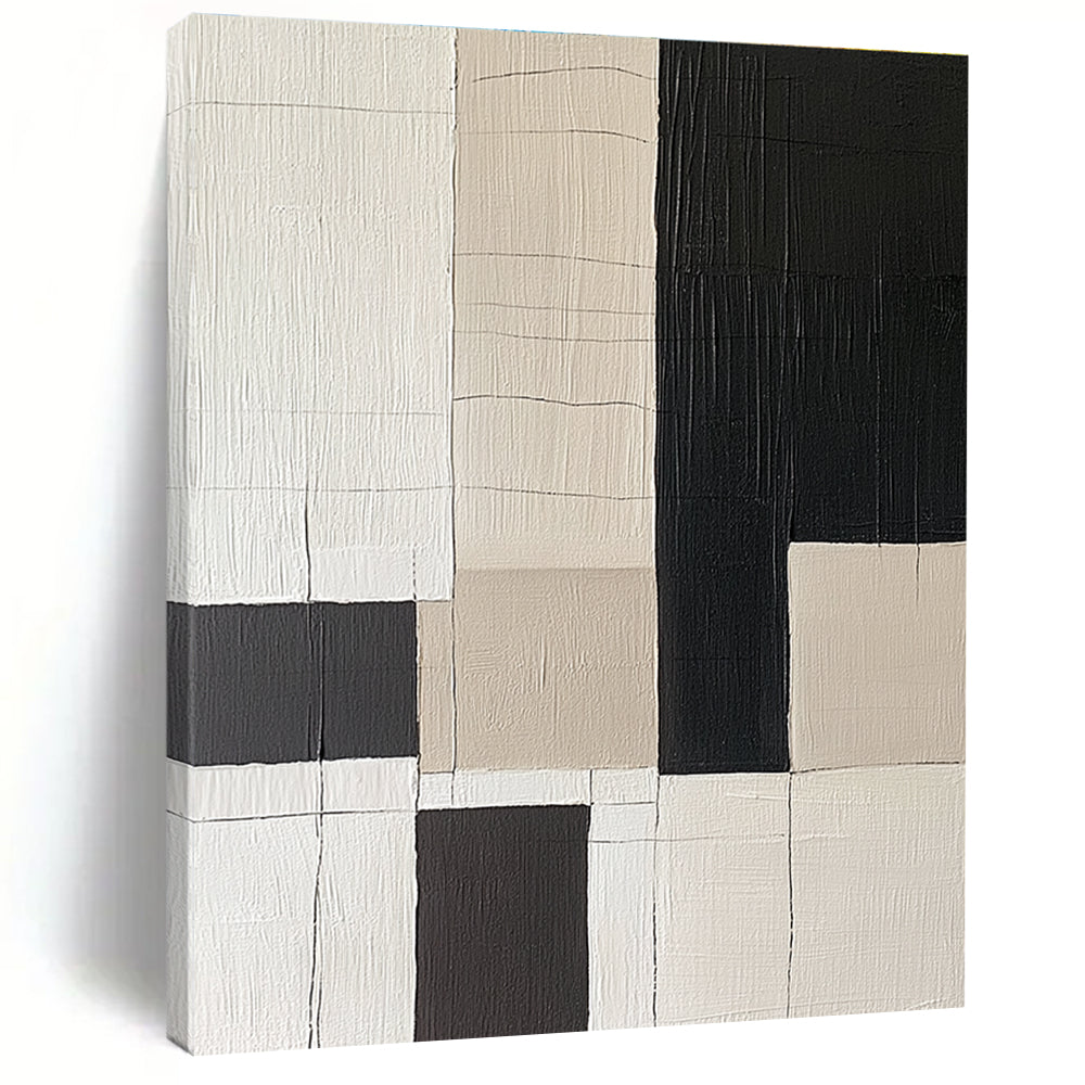 Black White Geometric Grid Abstract Painting GER852