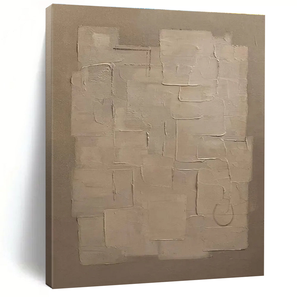 Beige Patchwork Abstract Painting with Gentle Textures ADGE489