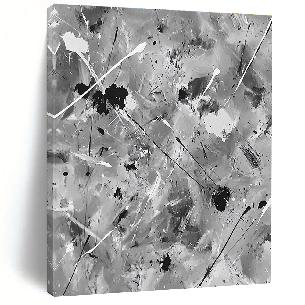 Black and White Splash Abstract Painting with Dynamic Splatters GER106