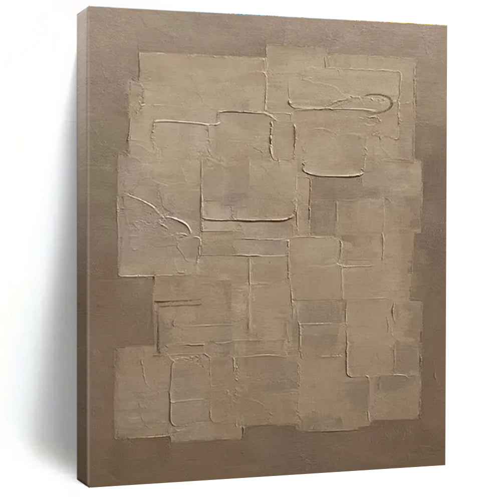 Beige Geometric Abstract Painting with Textured Squares ADGE490