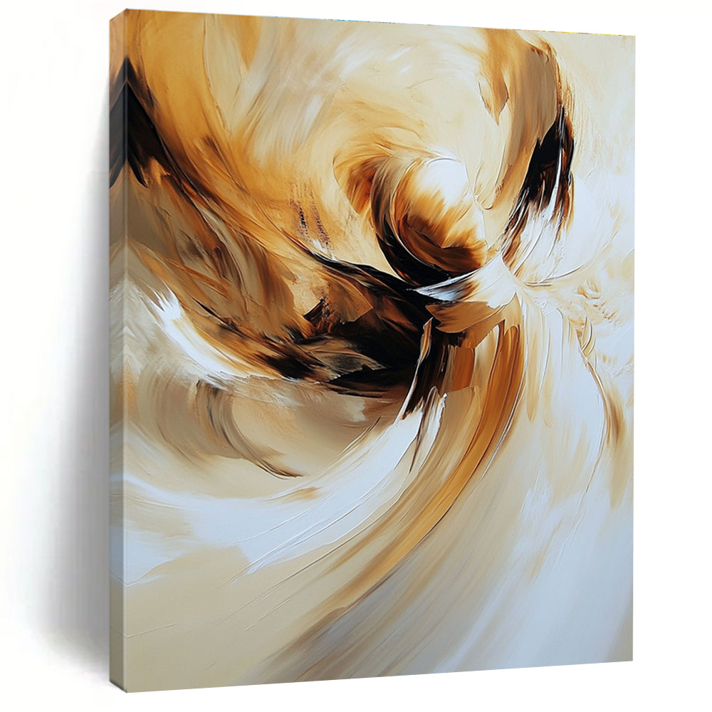 Large abstract painting of an angel featuring swirling brush strokes in warm beige and brown tones for a captivating aesthetic.STSC634