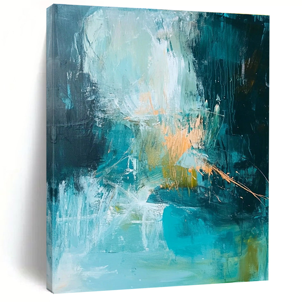 Teal and Orange Abstract Painting with Dynamic Brushstrokes GER588