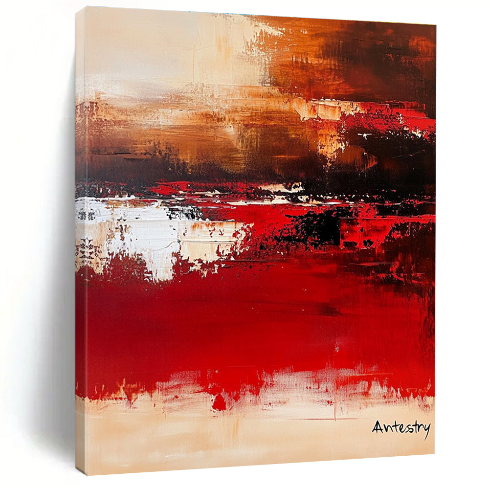 Large abstract painting with warm tones and soft edges titled Antestry creating a calm atmosphere inspired by Marc Chagall's minimalist style.STSC458