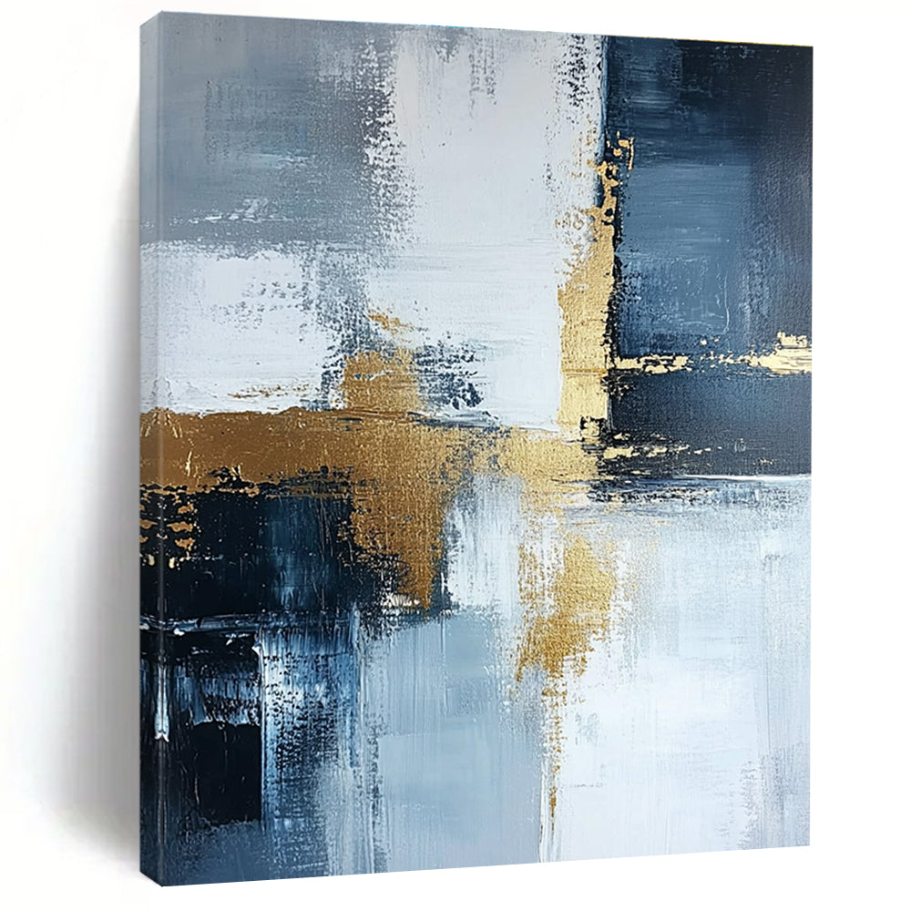Blue Gray and Gold Abstract Painting with Subtle Sophistication GER524