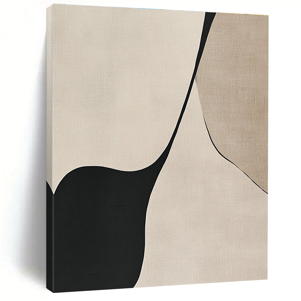 Bold abstract art featuring black lines on a beige background showcasing the elegant simplicity of the female form through simple shapes and curves.STSC1324
