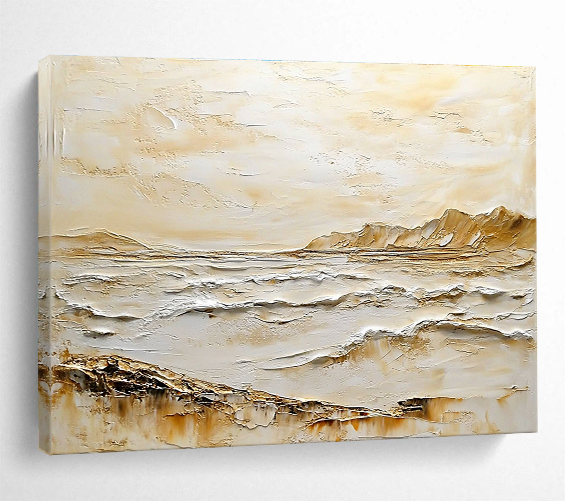 Textured Coastal Landscape Abstract Painting with Beige and White Impasto DYP618