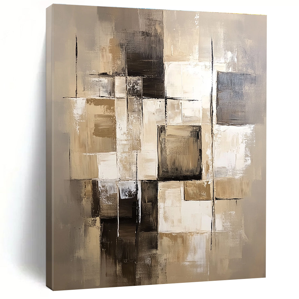Beige Brown Cubic Layers Abstract Painting GER859