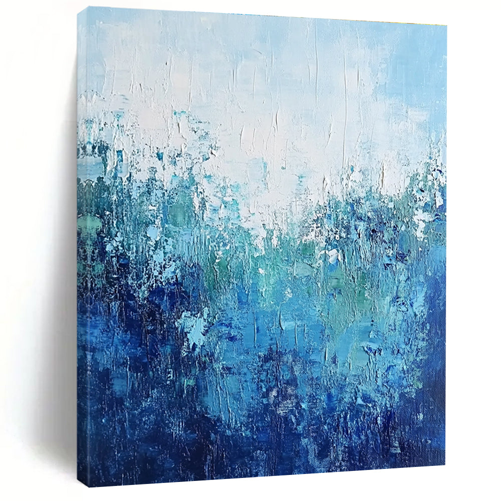 Blue Green and White Abstract Painting with Textured Layers GER693