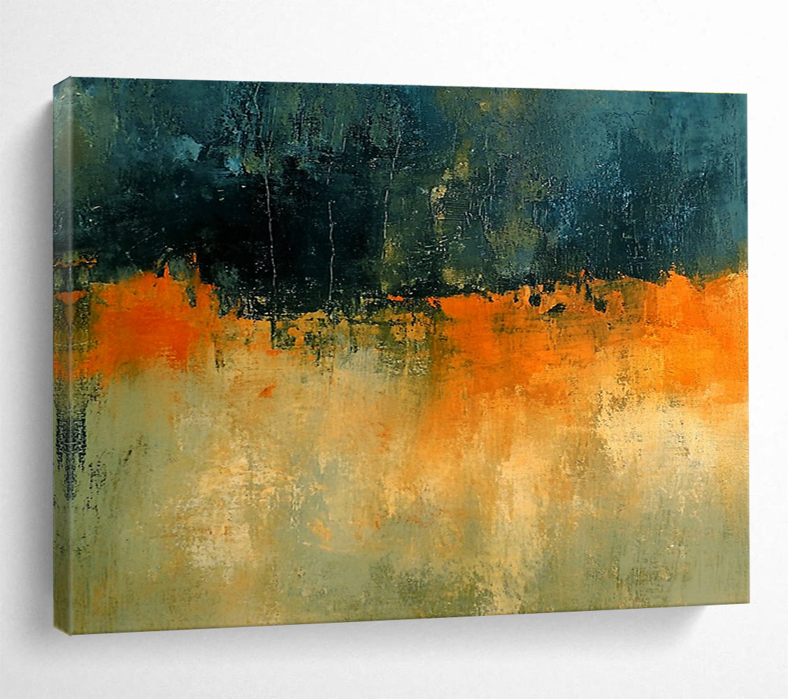 Dark and Orange Landscape Abstract Painting with Textured Layers DYP341