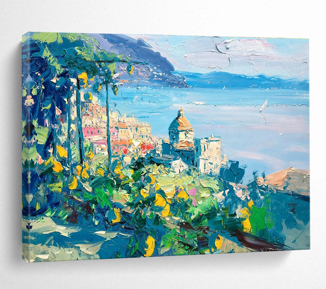 Coastal Town with Lemons Abstract Painting THY445