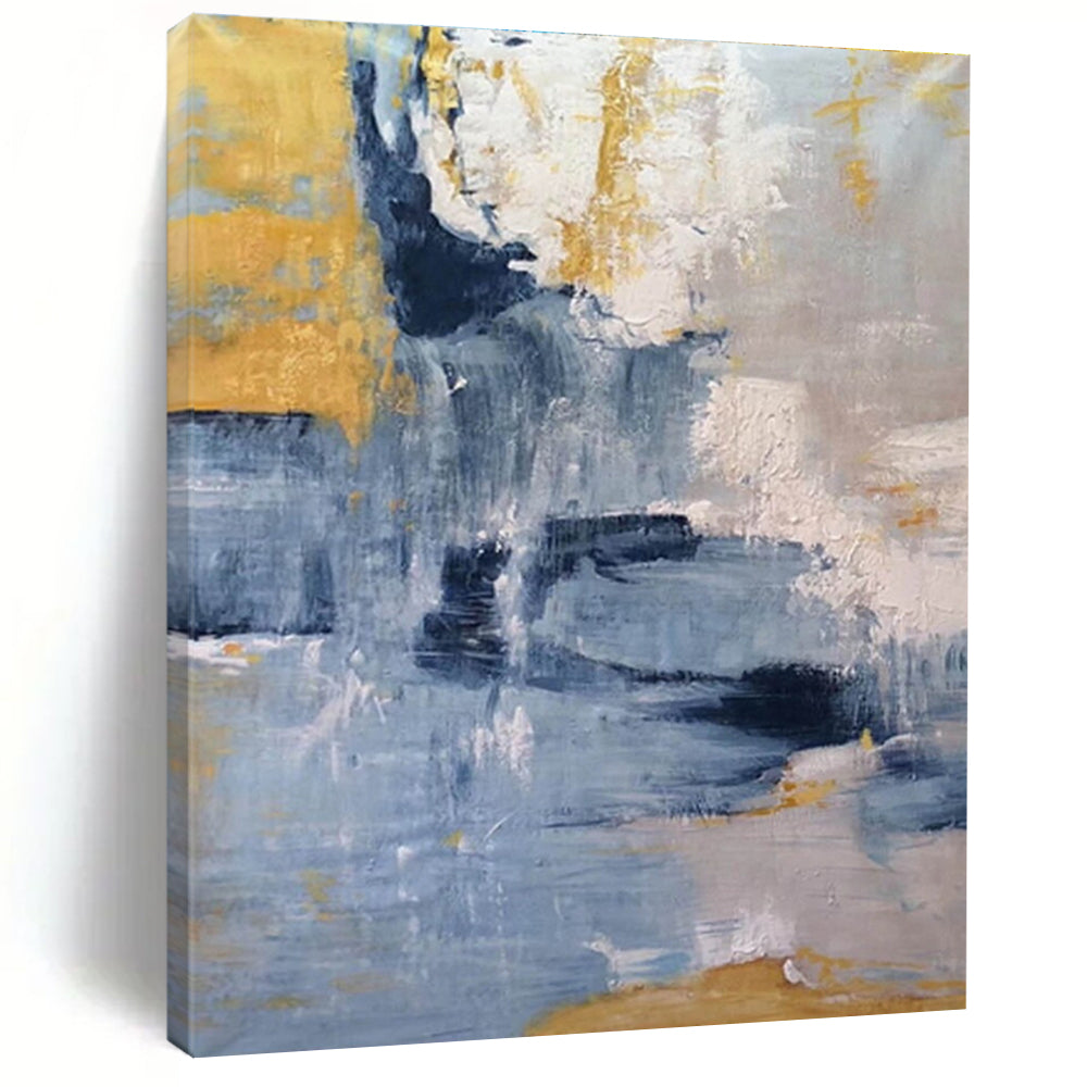 Blue Gray and Gold Abstract Painting ADGE253