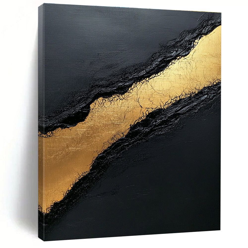 Black and Gold Abstract Painting with Textured Layers GER594