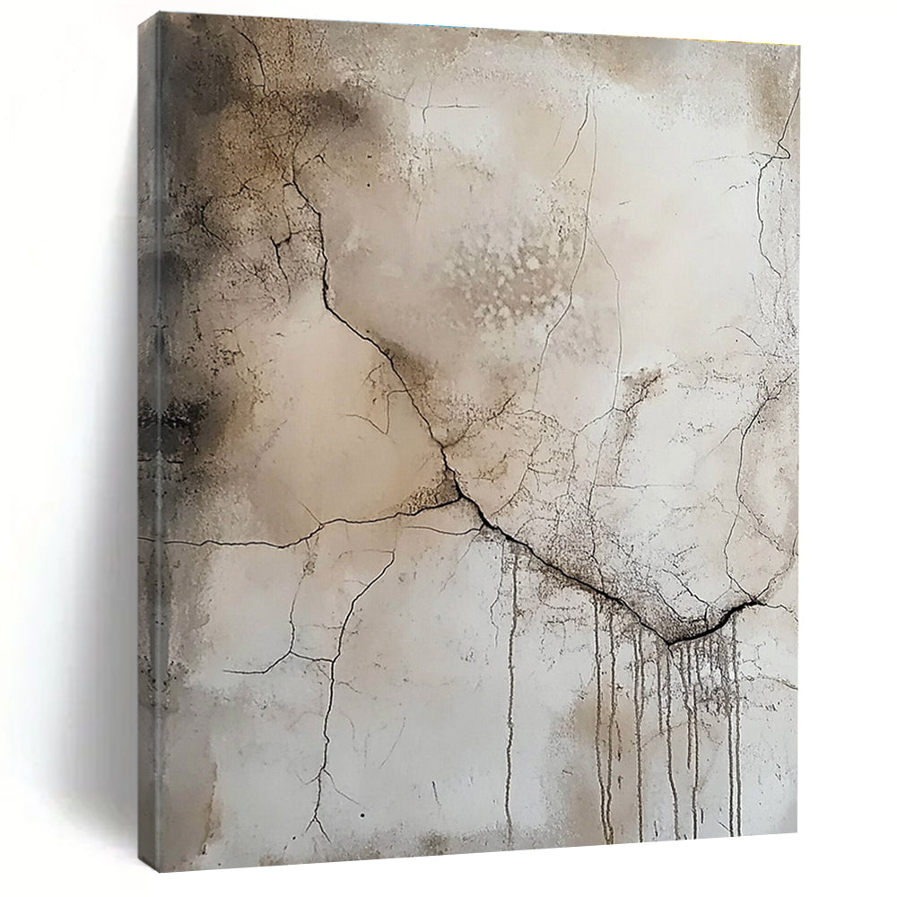 Beige and Gray Abstract Painting with Dramatic Cracks GER565