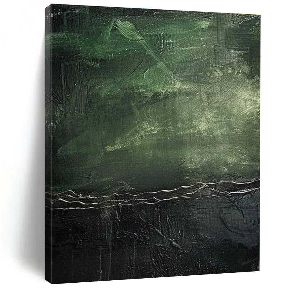 Dark Green Textured Abstract Painting with Subtle Highlights ADGE493