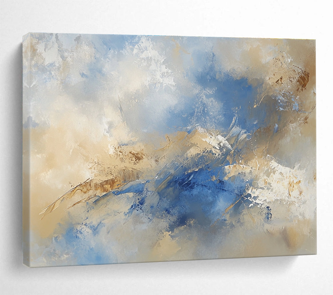 Blue and Beige Abstract Painting with Soft Brushstrokes DYP181