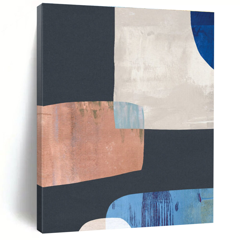Geometric Abstract with Neutral and Blue Shapes Painting ADGE200