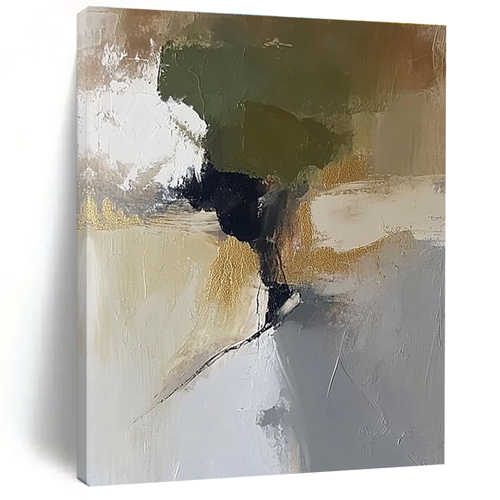 Green Gold and Gray Abstract Painting with Artistic Blends GER434