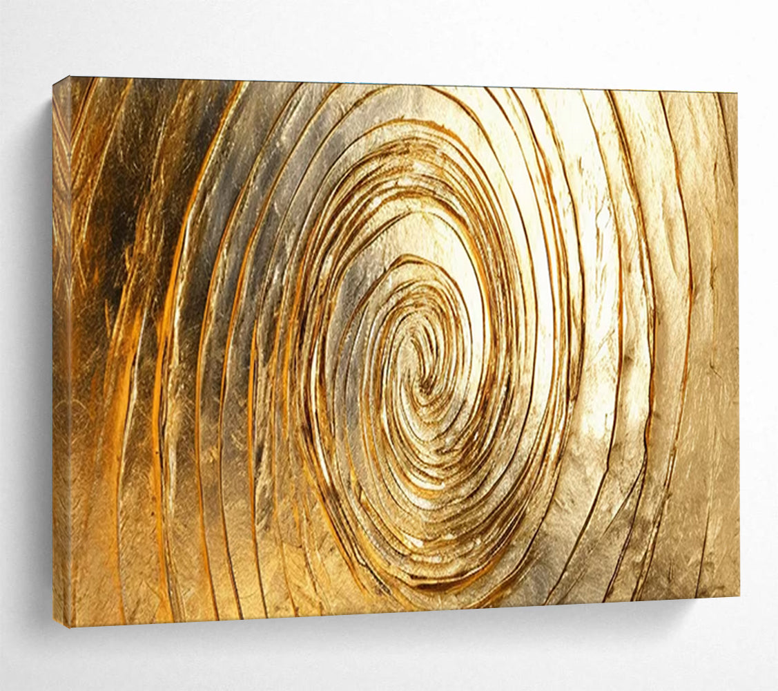 Golden Spiral Abstract Painting with Metallic Gold Tones THY167