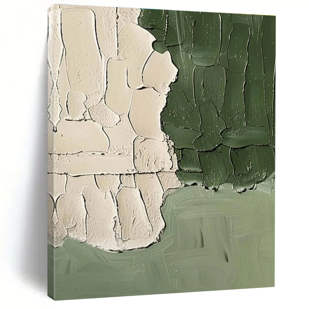 Beige and Green Textured Abstract Painting with Thick Brushstrokes ADGE501