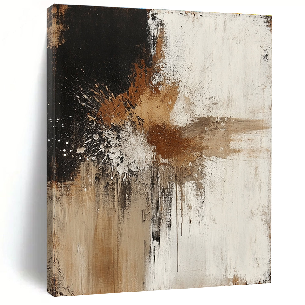 Black Brown White Abstract Painting with Splatter Effects GER773