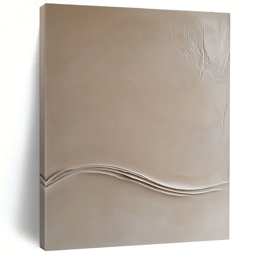 Abstract drawing featuring a beige wall with thin lines and an embossed white wave contour in the top right corner.STSC548